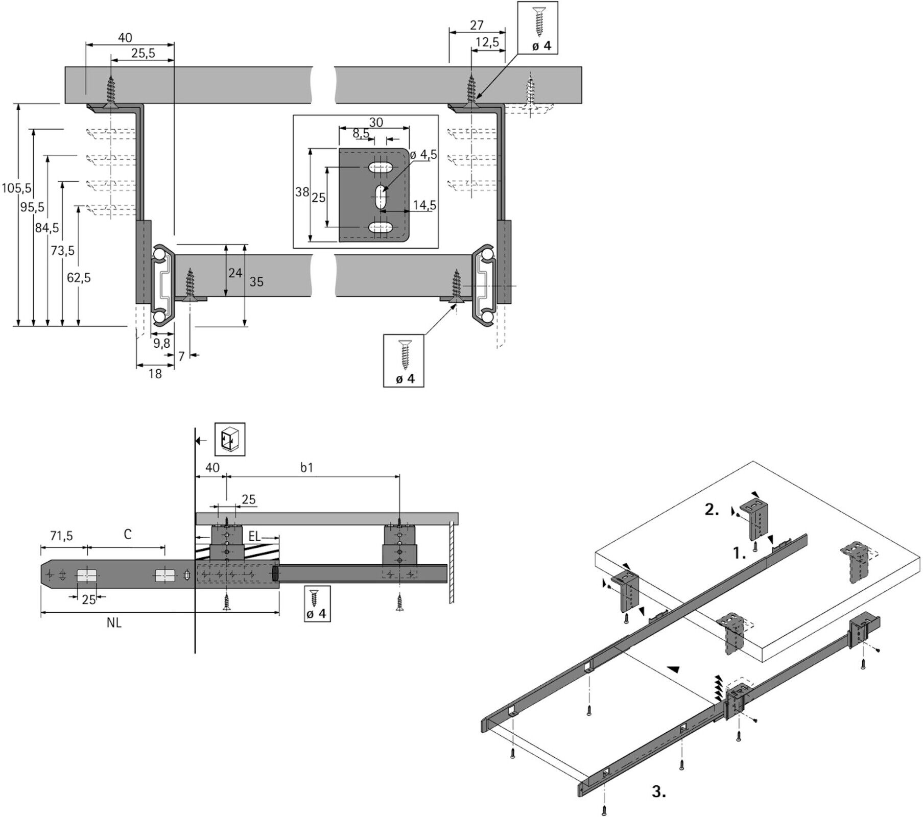 Hettich Kugelauszug KA 3434, Belastbarkeit 20 kg, 400 mm (77802)