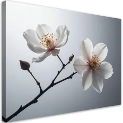 LEINWANDBILDER, Weiße Magnolien auf einem Zweig in einem eleganten Design