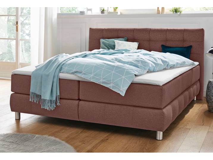 Boxspringbett, 100% Polyester, Braun, 214×211 cm, Inkl. Topper, Modern, ANDAS