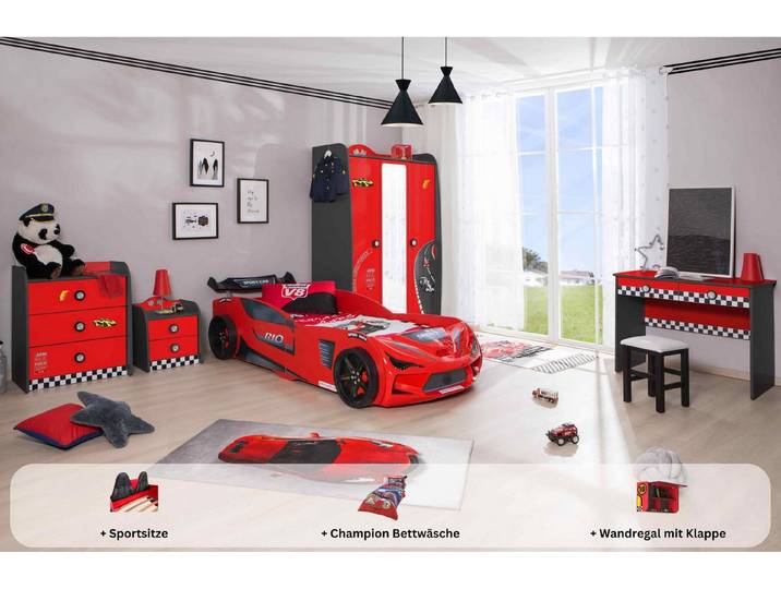 Aileenstore Jugendzimmer-Set Rio, (5-tlg., 5 teilig), Komplettset 5 teilig mit Autobett Rio, LED, Spoiler, Softclose