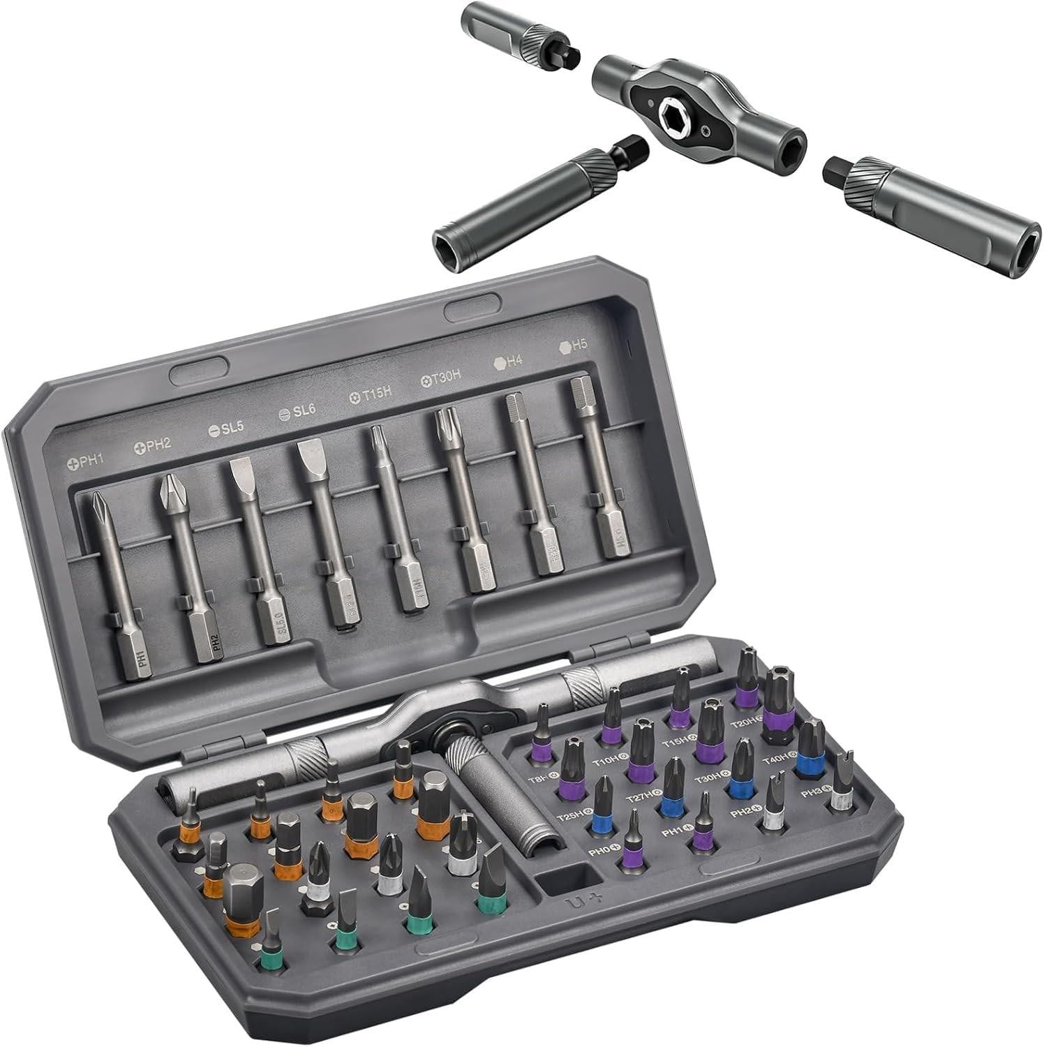 Merkloze 42-in-1 Magnetische Schroevendraaierset met Ratelhandvat en 40 Bits