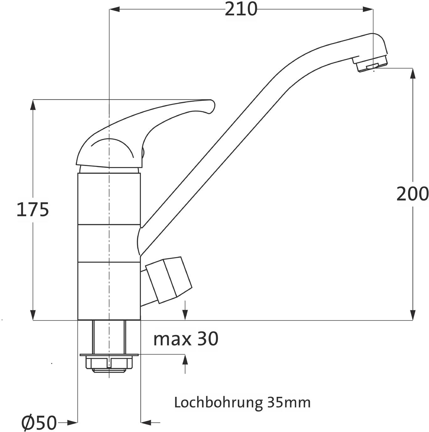Herzbach LARGO Spültisch-Einlochbatterie, mit Geräteabsperrventil