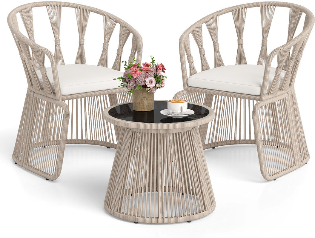 Highland Dunes 3 Piece Patio Leisure Chair Set Rope-Woven Armchairs & Table Set Beige 2