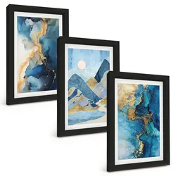 BILDER SET 3er Set - 20x30 cm Schwarzer Rahmen - Abstrakte Muster der Blue Mountains