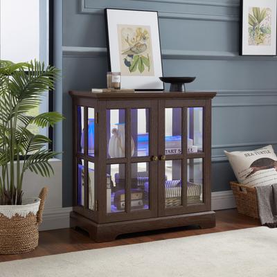 Kodotan sofa LED Curio Display Cabinet,Antique Display Cabinet with Adjustable Shelves,Retro Design Quality Showcase with Lattice Doors