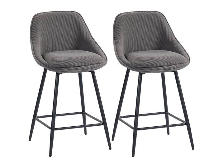 Homcom Barhocker 2er Set mit Fußstütze Rückenlehne Kord-Optik Grau, 49x88x52 cm, Esszimmer, Barmöbel, Barhocker