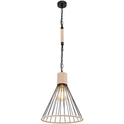 LED Hängeleuchte Pendelleuchte Esszimmer Käfig Schwarz Metall Hanfseil H 140 cm