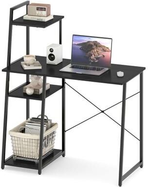 Costway Computer Desk with Shelves and 3-Tier Storage Bookshelf-Black