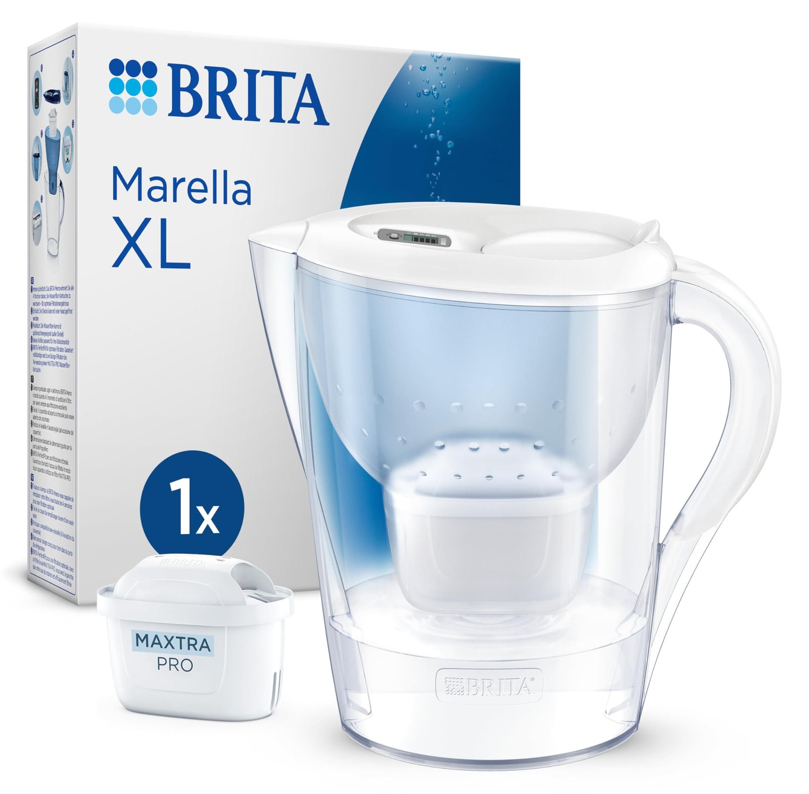 BRITA waterfilterkanne Marella XL, wit, 3,5 liter, inclusief 1x MAXTRA PRO filterpatroon met Smart Light LED