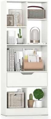 Costway 51inch Tall Freestanding Bookcase with Drawer 7-Cube Storage Organizer-White