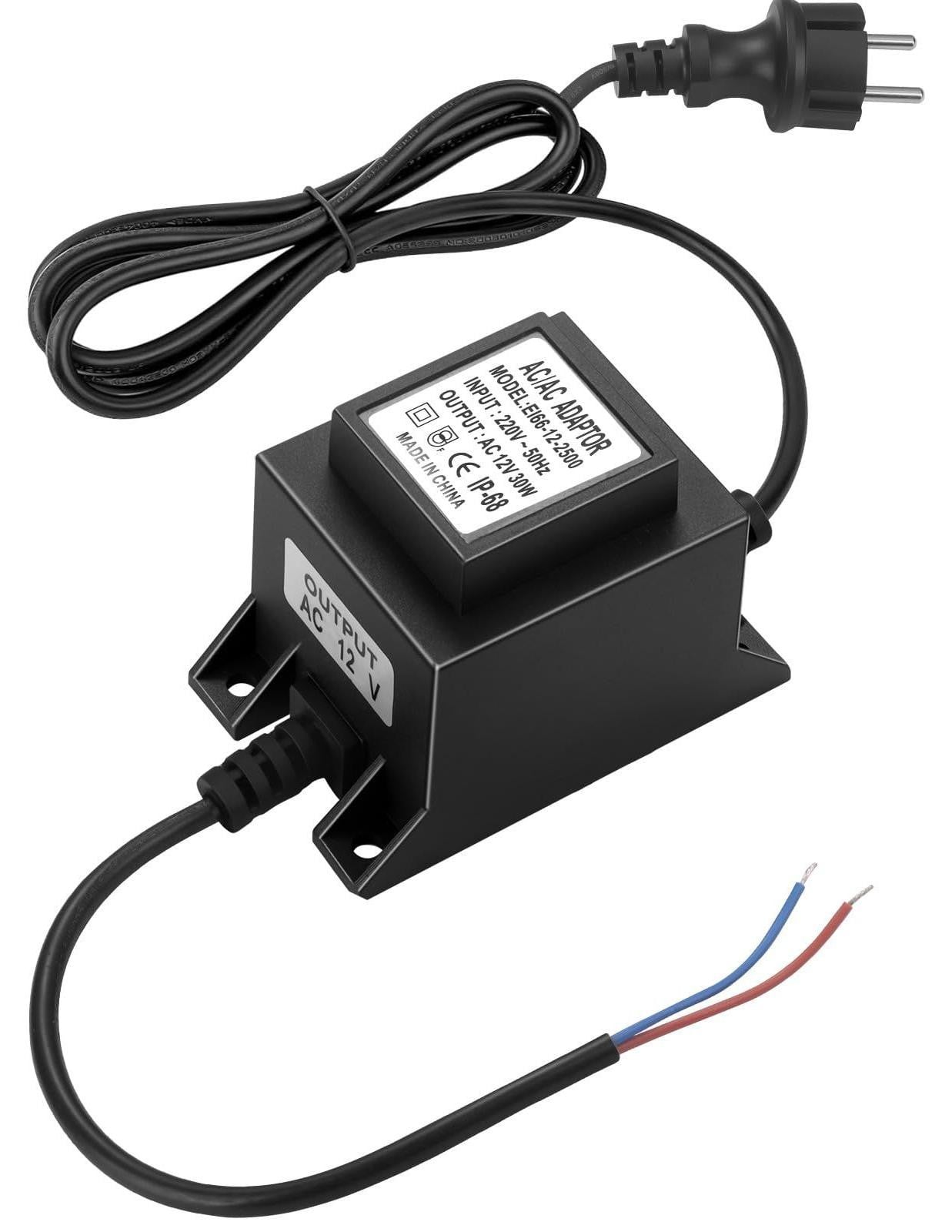 Lustrens Transformator 230V AC naar 12V AC, 30W 2,5A, IP68 Waterdicht