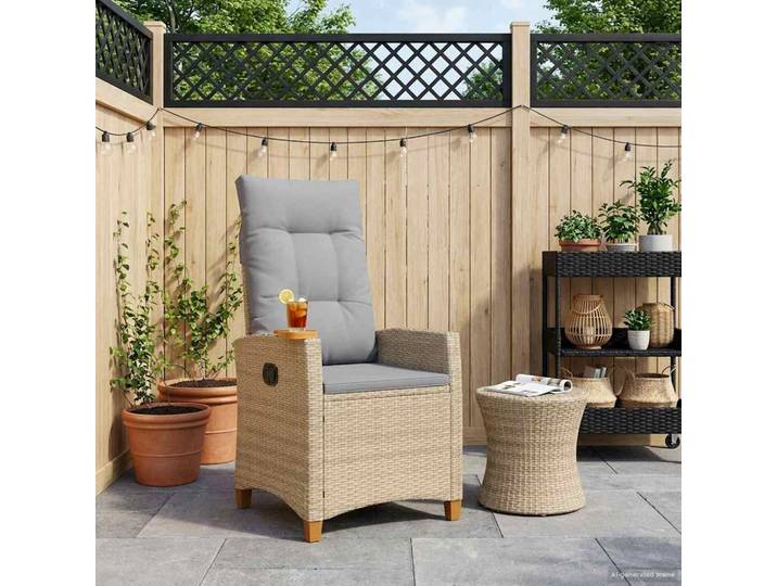 vidaXL Liegestuhl mit Teeteller Beige und Hellgrau Poly-Rattan