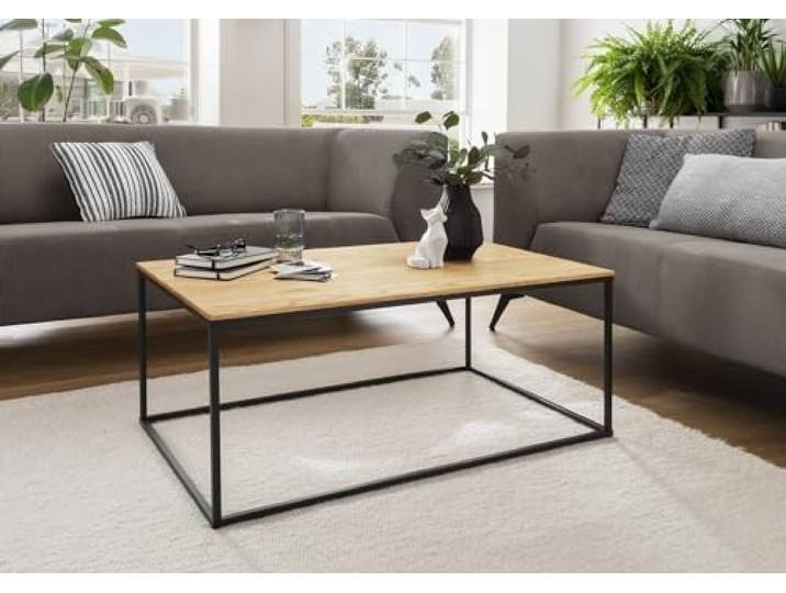 möbelando Couchtisch >2132< in Eiche Massiv, Gestell Matall schwarz - 100x40x60cm (BxHxT)