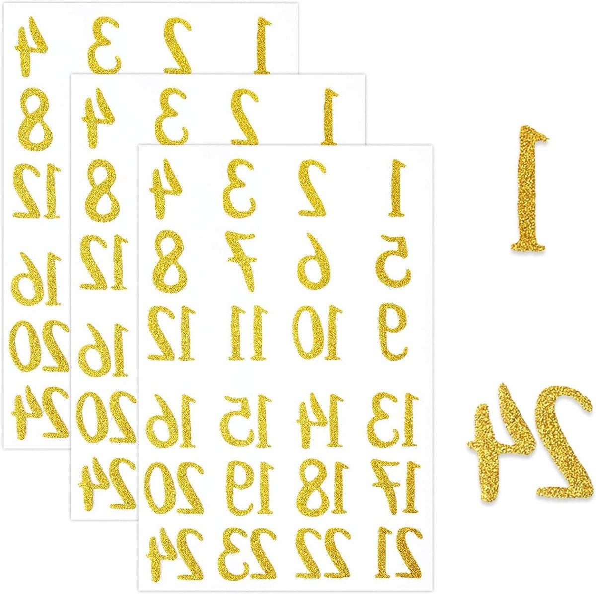Cijferstickers Goud - 3 Vellen Zelfklevende Glitterstickers voor Decoratieve Knutselprojecten