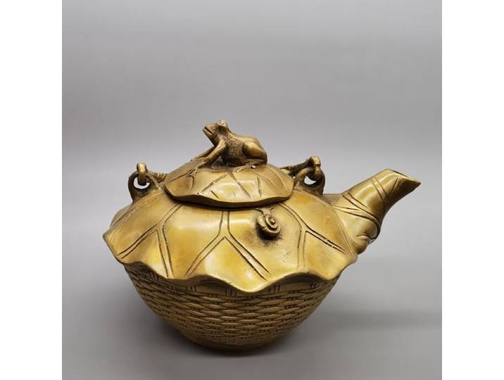 Pot à vin/thé en cuivre, pièce décorative pour salon, grenouille en laiton vieilli