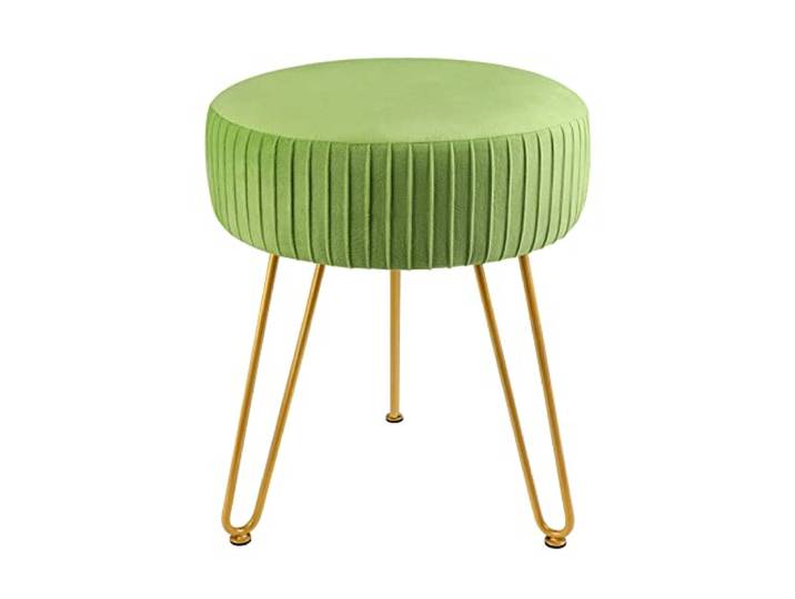 IXMLDAXD Der Stuhl, Modern Velvet Round Footstool Ottoman with Gold Legs - Stylish Upholstered Vanity Chair Stool for Makeup, Living Room, Bedroom(Green)