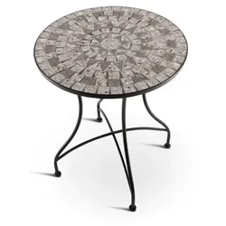 Mosaiktisch 60 cm Ø, mediterraner Garten- & Terrassentisch, 71 cm hoch, Grau-Weiß-Anthrazit, Raburg Mayla