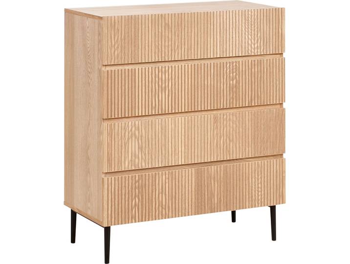 BELIANI Kommode mit 4 Schubladen Naturfarbene Esche MDF gerippte Front Wohnzimmer Schlafzimmer Moderne Aufbewahrung