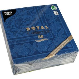 Papstar Servietten Royal Collection Ornaments, 40 x 40 cm, 1/4-Falz, dunkelblau, 50 Stück