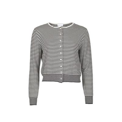 Cardigan KLEINIGKEIT "Kleinigkeit Lana Del Ringel", Damen, Gr. S, schwarz-weiß (schwarz), 60% Viskose, 40% Baumwolle, unifarben, normal, V-Ausschnitt, Strickjacken