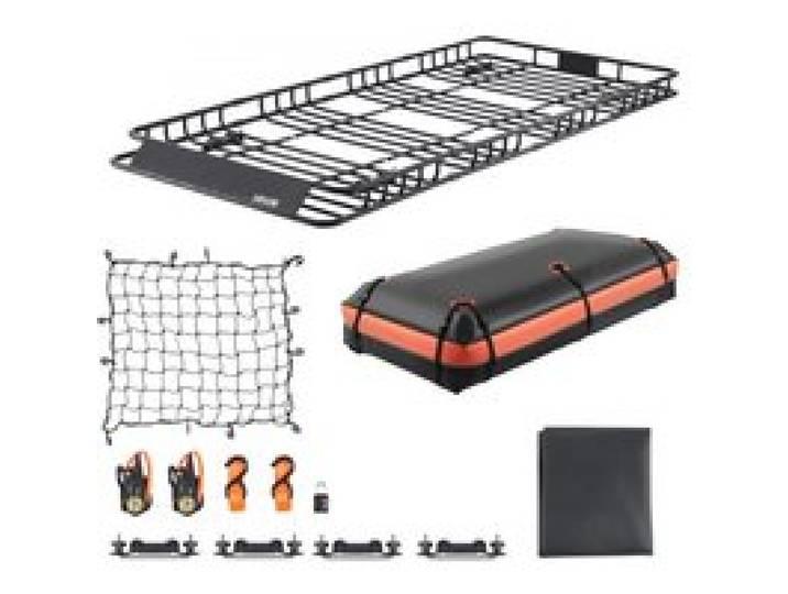 VEVOR Dachträgerkorb 2120 x 990 x 105 mm mit Gepäcktasche, für Gepäck Sport- und Campingausrüstung, 113,4 kg Tragkraft, mit Zahlenschloss, Gepäcknetz, Ratschengurten und 4 U-Bügeln