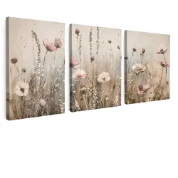 LEINWANDBILD 3er Set Blumen - Beige - Modern - Rosa 90x40 cm