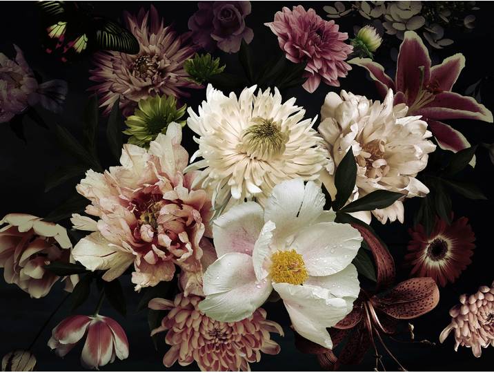 Fototapete PAPERMOON BLUMEN ABSTRAKT-MUSTER DESIGN ROSEN BLUMEN DECOR RETRO , bunt, B:4,5m L:2,8m, Vlies, Tapeten, Fototapete
