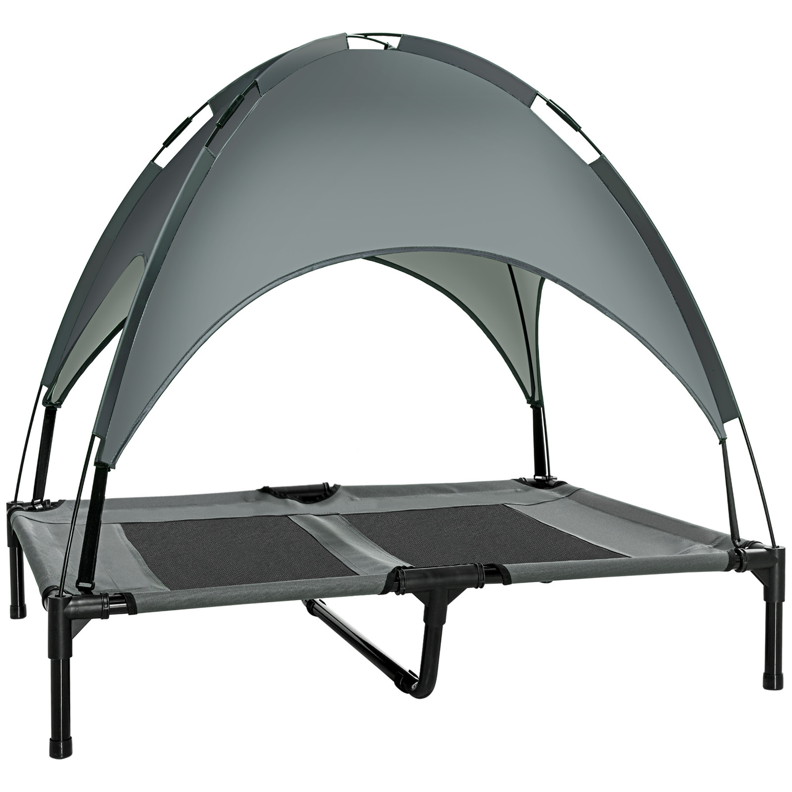 PawHut hondenbed met dak, verhoogd en ademend, grijs, 100 x 80 cm