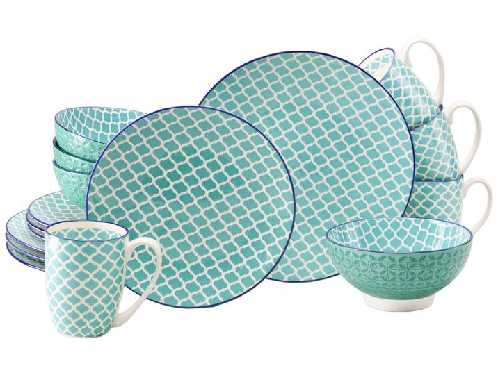 Kombiservice CREATABLE Mediterran, Service 16-tlg. , petrol, 16, Steinzeug, Geschirr-Sets, Kombiservice, Mediterraner Flair, Traditionell keramische Motive