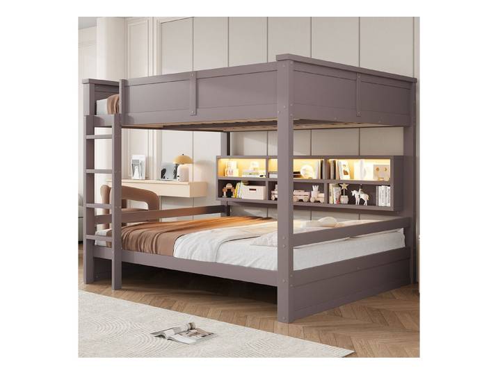 HAUSS SPOLE Etagenbett 160x200 Kinderbett mit Stauraumschränken,Holzbett LED & einer Matratze (Holzbett mit integrierter Beleuchtung,Bettgestell mit Holzrahmenkonstruktion), 160x200 mit 6 Aufbewahrungsschränken,mit einer Matratze
