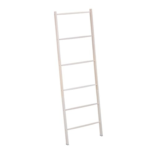 Relaxdays Handdoekladder van massief hout, Wit, H 170 x B 55 cm
