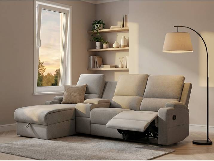 OTTO home Ecksofa NAPORI Struktur, Multimediasofa, 3er Kinosessel XXL, L-Form, Kinosofa, manuelle o. elektr. Relaxfunktion, Staufach, Getränkehalter