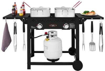 Royal Gourmet Outdoor Deep Fryer with Dual Tank, Two 16 QT Aluminum Pots & Baskets, Outdoor Backyard BBQ