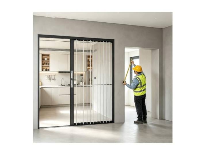 Custom Room Divider Accordion Door, Acrylic Glass Through Sliding Vertical Strip Blinds Folding Sliding Door, Aluminum Alloy Frame Accordion Partition Door for Kitchen Pantr