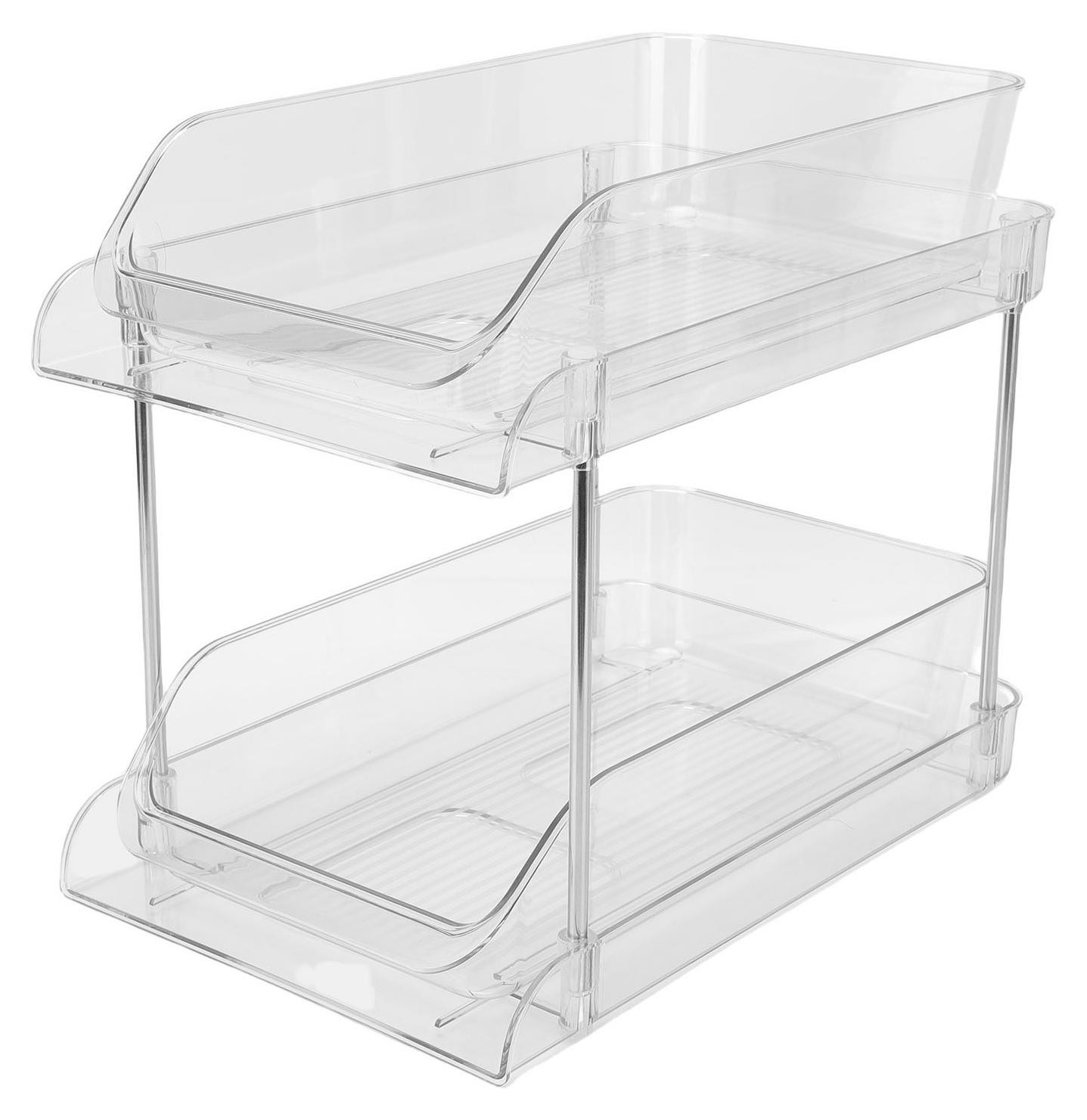 Gistuch Set van 2 Transparante Uitschuifbare Organizers voor onder de gootsteen, Stapelbaar Opbergrek van PET-materiaal voor Keuken en Badkamer