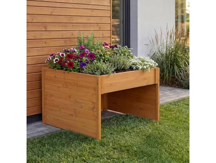 Mendler Mähroboter-Garage mit Pflanzkasten HWC-Q17 Holz - natur Unterstand, Rasenmäher, FSC®-Zertifiziert, 50x70x80cm