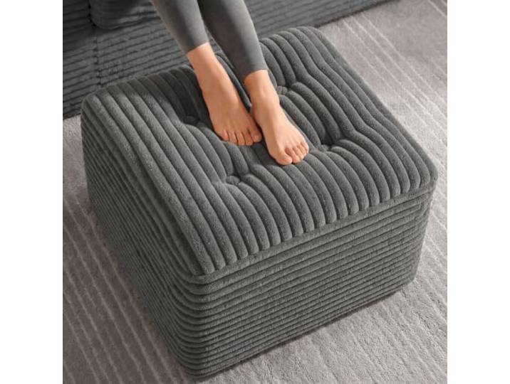 Fabulcozy Ottomane, 60 cm, aus Cordsamt, Fußhocker, Komfort mit zweischichtigem Schaumstoff, großer Sitzsack, weicher Sitz und Stabiler Basis, Fußhocker für Wohnzimmer(Grau)