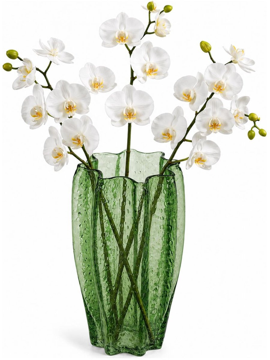 Mega Collections Bloemenvaas Callas - Bewerkt sierglas - Transparant groen - D: 13 cm, H: 23 cm