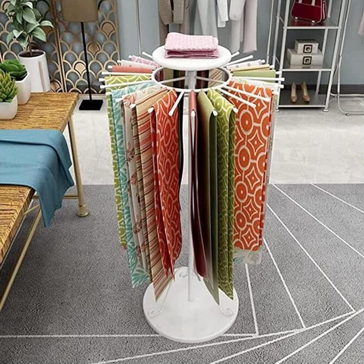 Vrijstaand Sjaalrek met Draaibare Ronde Houders, Displaystandaard voor Accessoires, Zwart, Hoogte: 80 cm