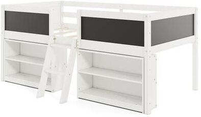 Costway Kid Twin Size Low Loft Bed with Chalkboard Ramp Ladder and Bookcases-White