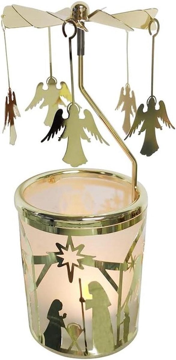 Engelen Design Draaiende Kaarsenhouder voor Tealights - Goud - Hoogte: 15,5 cm