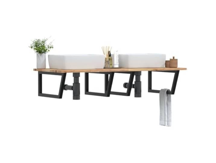 WXGTBKPR Waschbeckenregal Wandmontage aus Akazienholz und Stahl, Stabiles Schweberegal Badezimmer, Ablage Waschtisch 140x60 cm