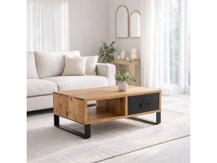 Table basse style industriel en bois massif d'acacia - Osaka
