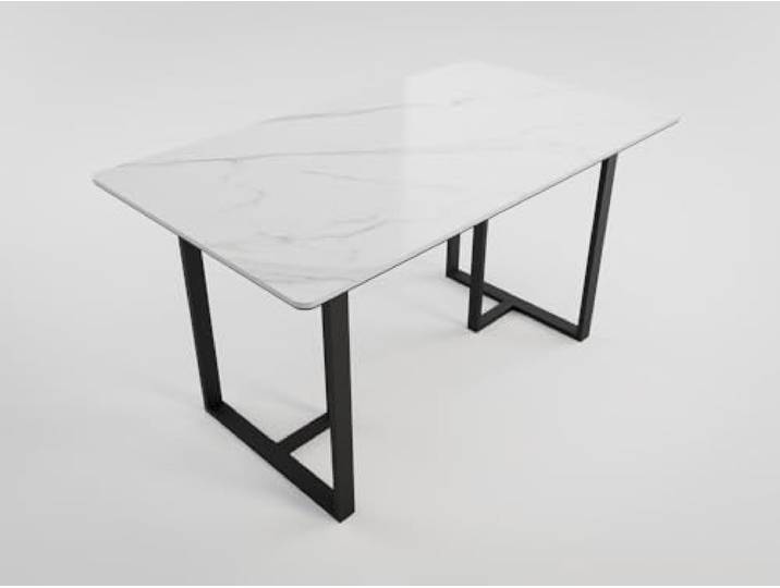 Magnolia Home Esszimmertisch Mias 140x80cm weiße Keramikplatte schwarzes massives Tischgestell