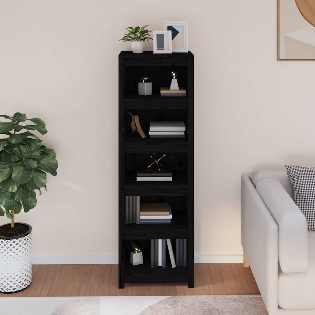 vidaXL Estantería madera maciza de pino negra 50x35x154 cm Negro