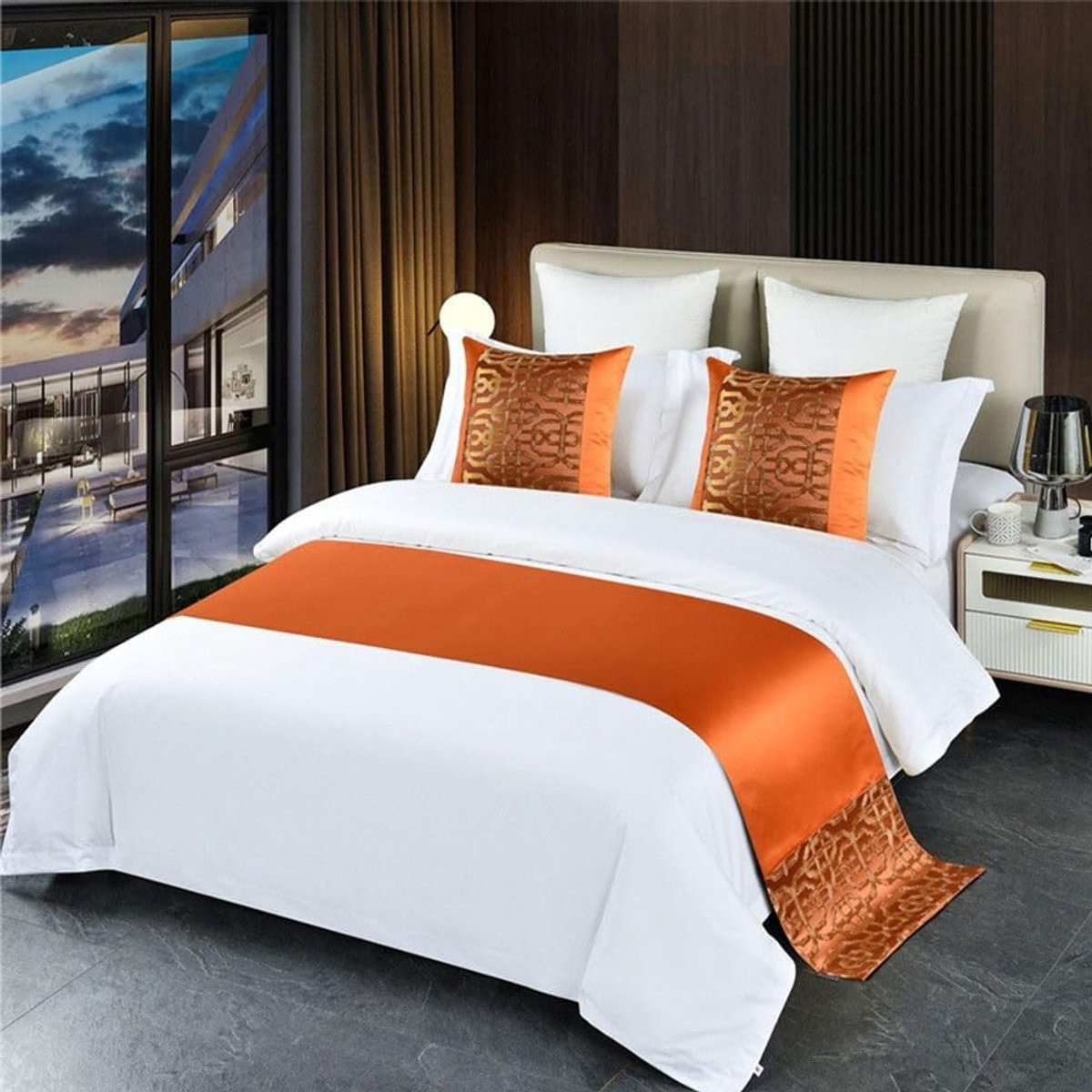 Oranje Bedloper van Polyester met Jacquard Stof - 50 x 210 cm