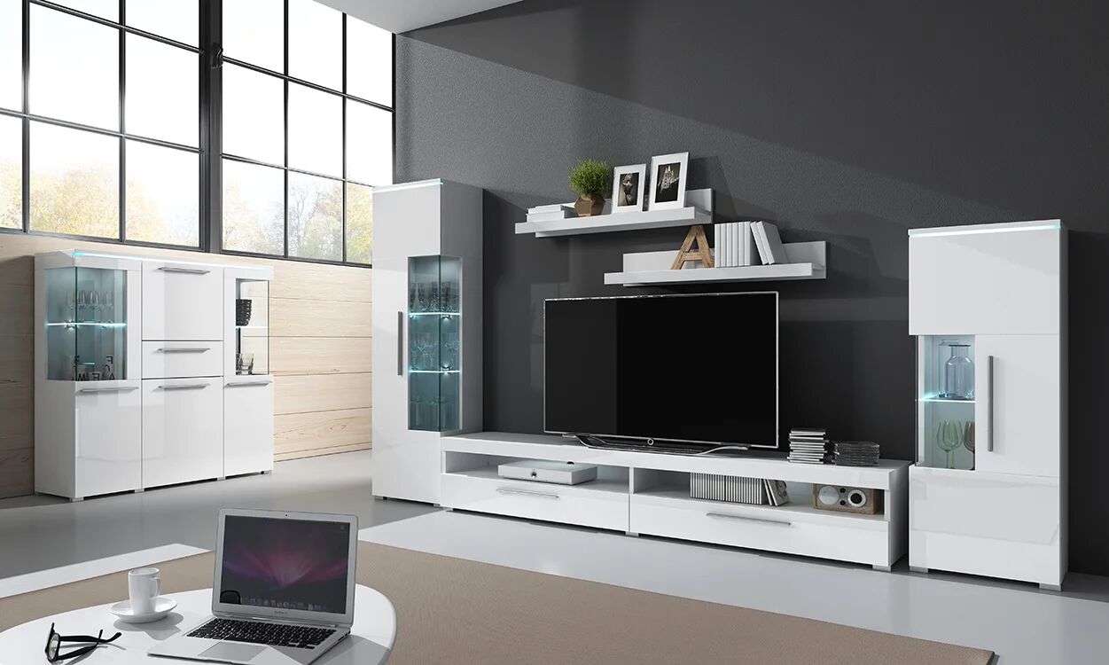 garneroarredamenti Parete attrezzata 350x170h cm soggiorno bianco lucido Frisk