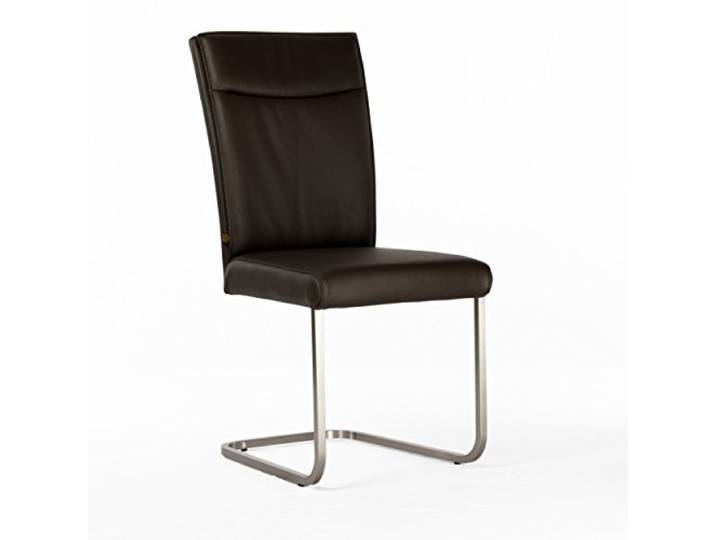 SIX Echtleder Freischwinger - Lemgo Braun Esszimmerstuhl mit Ergonomischem Edelstahlrahmen - Design Schwingstuhl, für Esszimmer, Küche, Büro & Wohnzimmer - Fertig montiert, bis 130 kg