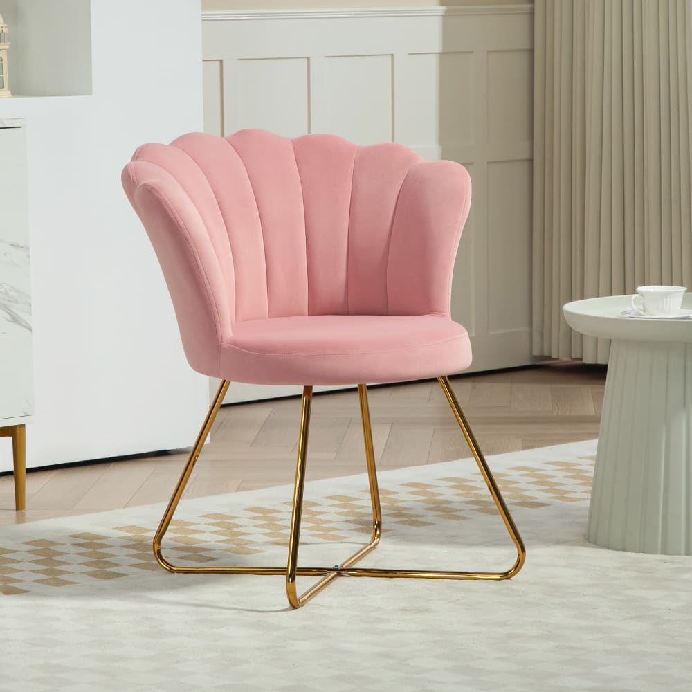 Homcom Fauteuil coquillage chaise coiffeuse en acier rose Rose 69x80x64cm