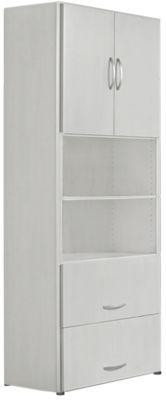 Kombischrank PALENQUE, 6 OH, Holztüren, HR-Auszug, B 800 x T 420 x H 2160 mm, lichtgrau